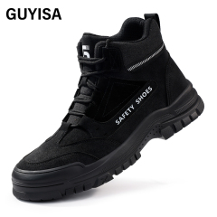 GUYISA  Black all - season high - top workwear series European standard steel toe cap anti - impact anti - puncture Kevlar sole rubber sole safety shoes