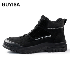 GUYISA  Black all - season high - top workwear series European standard steel toe cap anti - impact anti - puncture Kevlar sole rubber sole safety shoes