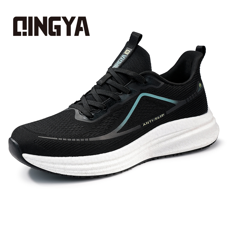 Qingya new style black sports series high - elastic sponge anti - slip SRC chef shoes