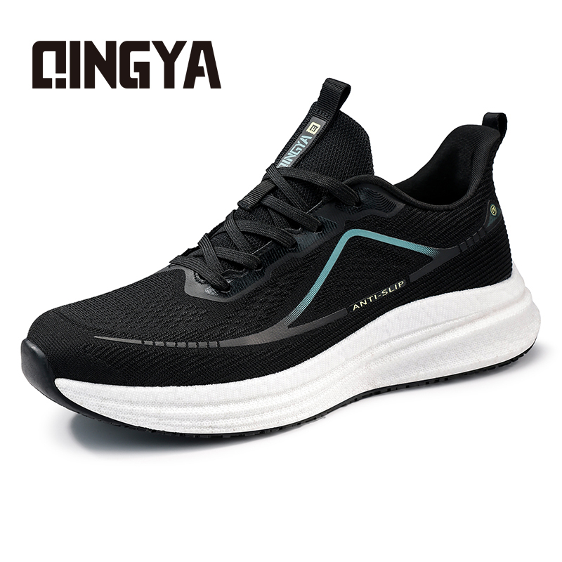 Qingya new style black sports series high - elastic sponge anti - slip SRC chef shoes
