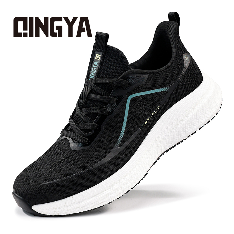 Qingya new style black sports series high - elastic sponge anti - slip SRC chef shoes
