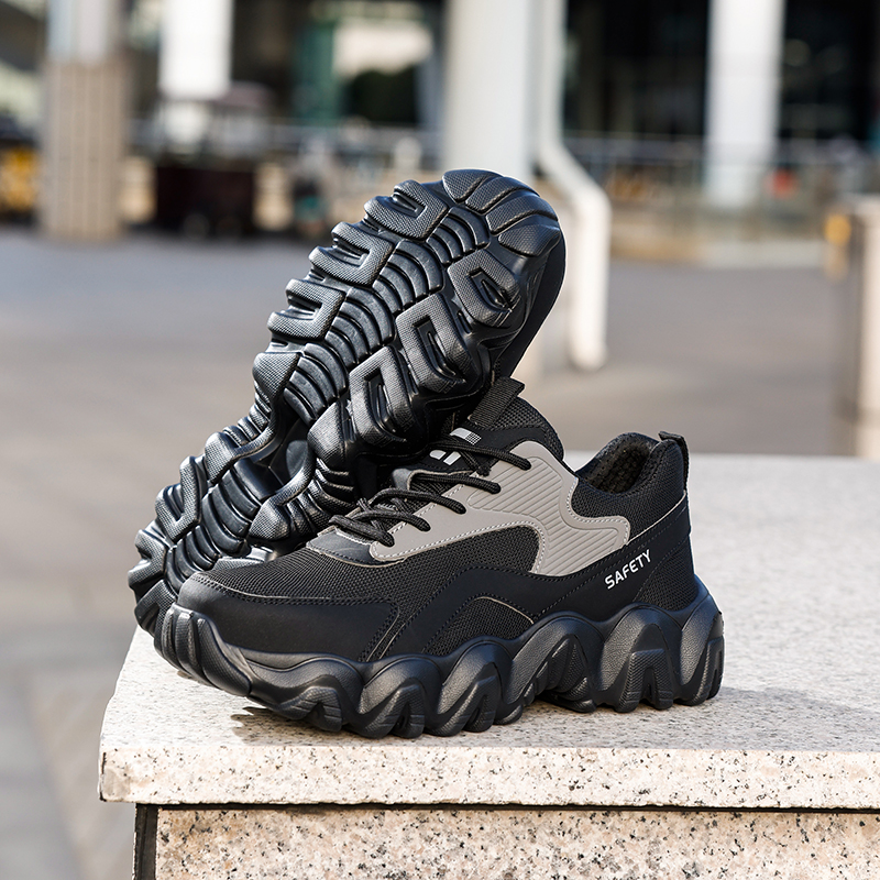 GUYIASA  Black new sports series ultra - fiber sandwich mesh cloth anti - smash anti - puncture European standard steel toe cap safety shoes