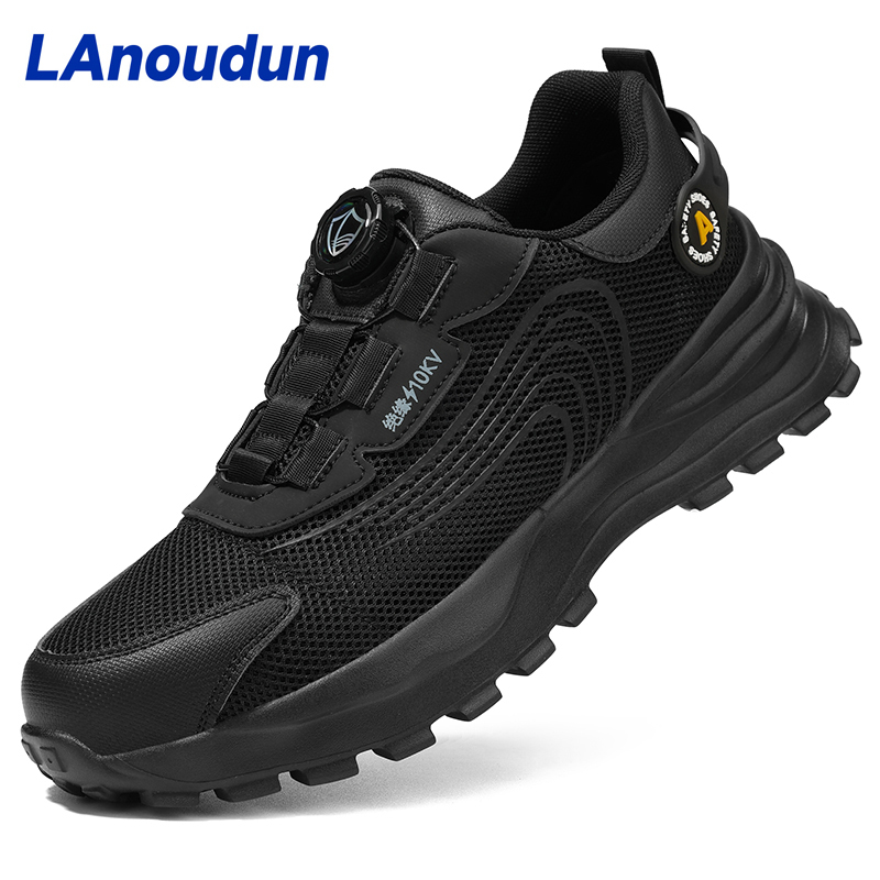 GUYISA  Black low - cut summer lightweight sports series ultra - fiber 10KV insulated anti - smash anti - puncture European standard fiberglass toe cap rubber - plastic sole safety shoes
