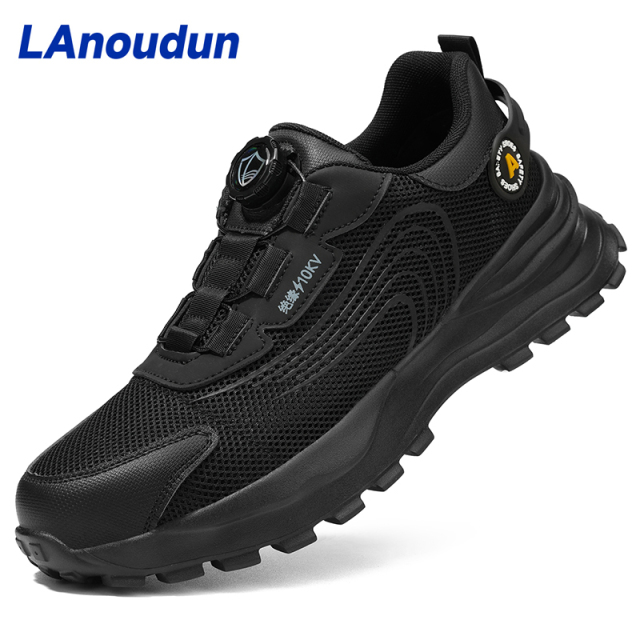 GUYISA  Black low - cut summer lightweight sports series ultra - fiber 10KV insulated anti - smash anti - puncture European standard fiberglass toe cap rubber - plastic sole safety shoes