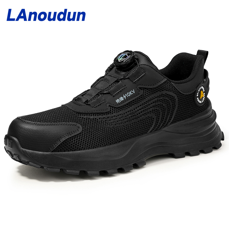GUYISA  Black low - cut summer lightweight sports series ultra - fiber 10KV insulated anti - smash anti - puncture European standard fiberglass toe cap rubber - plastic sole safety shoes