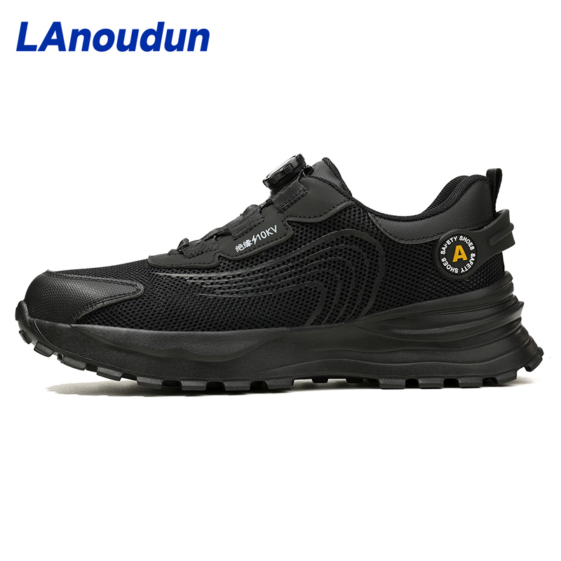 GUYISA  Black low - cut summer lightweight sports series ultra - fiber 10KV insulated anti - smash anti - puncture European standard fiberglass toe cap rubber - plastic sole safety shoes