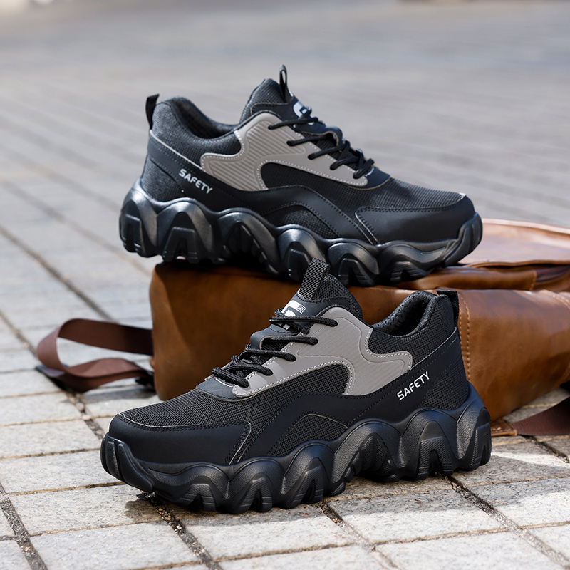 GUYIASA  Black new sports series ultra - fiber sandwich mesh cloth anti - smash anti - puncture European standard steel toe cap safety shoes