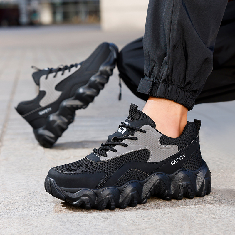 GUYIASA  Black new sports series ultra - fiber sandwich mesh cloth anti - smash anti - puncture European standard steel toe cap safety shoes