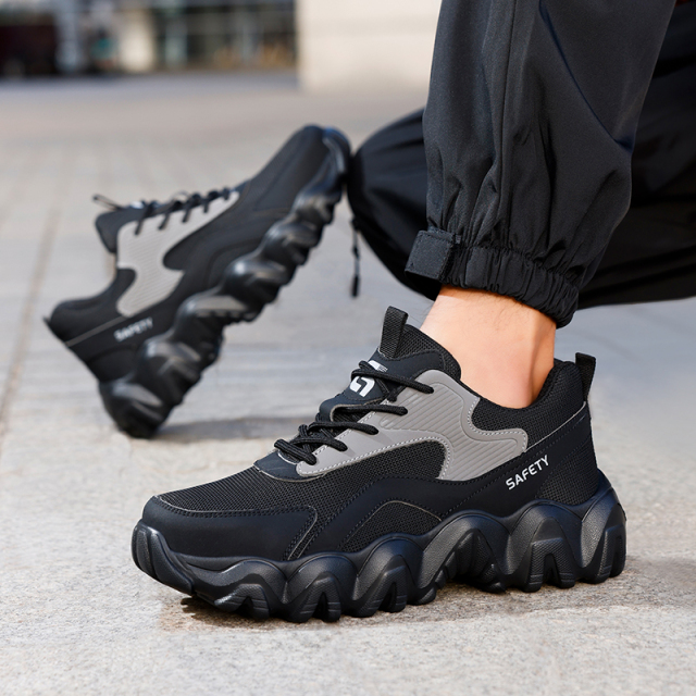 GUYISA   Black - gray low - cut all - season ultra - fiber anti - smash anti - puncture European standard steel toe cap safety shoes