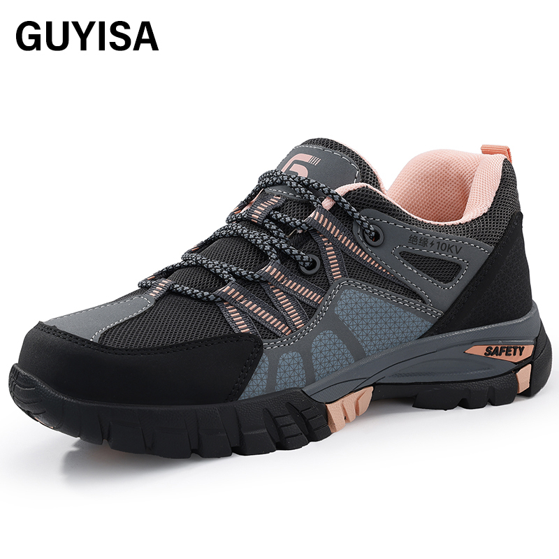 GUYISA  Pink new style low - cut anti - smash anti - puncture 10KV insulated safety shoes with up - to - standard plastic toe caps and rubber soles