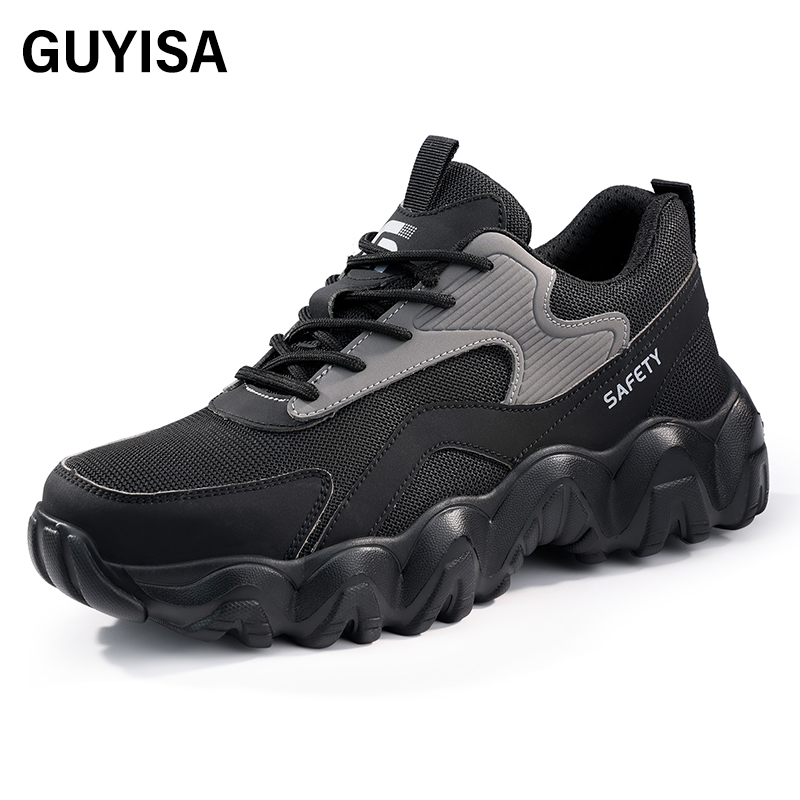 GUYIASA  Black new sports series ultra - fiber sandwich mesh cloth anti - smash anti - puncture European standard steel toe cap safety shoes