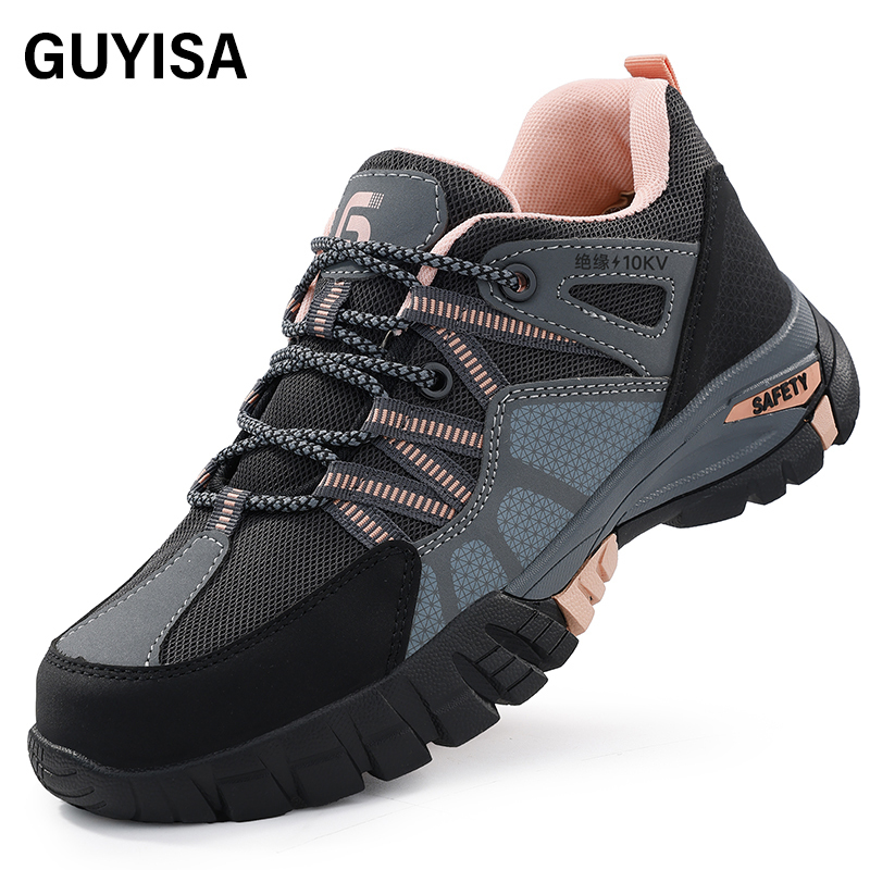 GUYISA  Pink new style low - cut anti - smash anti - puncture 10KV insulated safety shoes with up - to - standard plastic toe caps and rubber soles