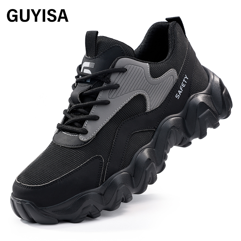 GUYIASA  Black new sports series ultra - fiber sandwich mesh cloth anti - smash anti - puncture European standard steel toe cap safety shoes