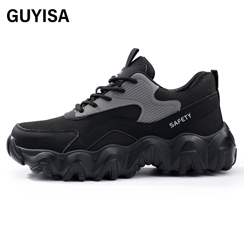 GUYIASA  Black new sports series ultra - fiber sandwich mesh cloth anti - smash anti - puncture European standard steel toe cap safety shoes