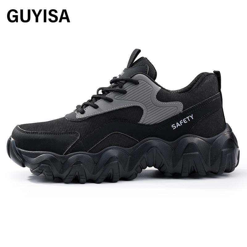 GUYISA   Black - gray low - cut all - season ultra - fiber anti - smash anti - puncture European standard steel toe cap safety shoes
