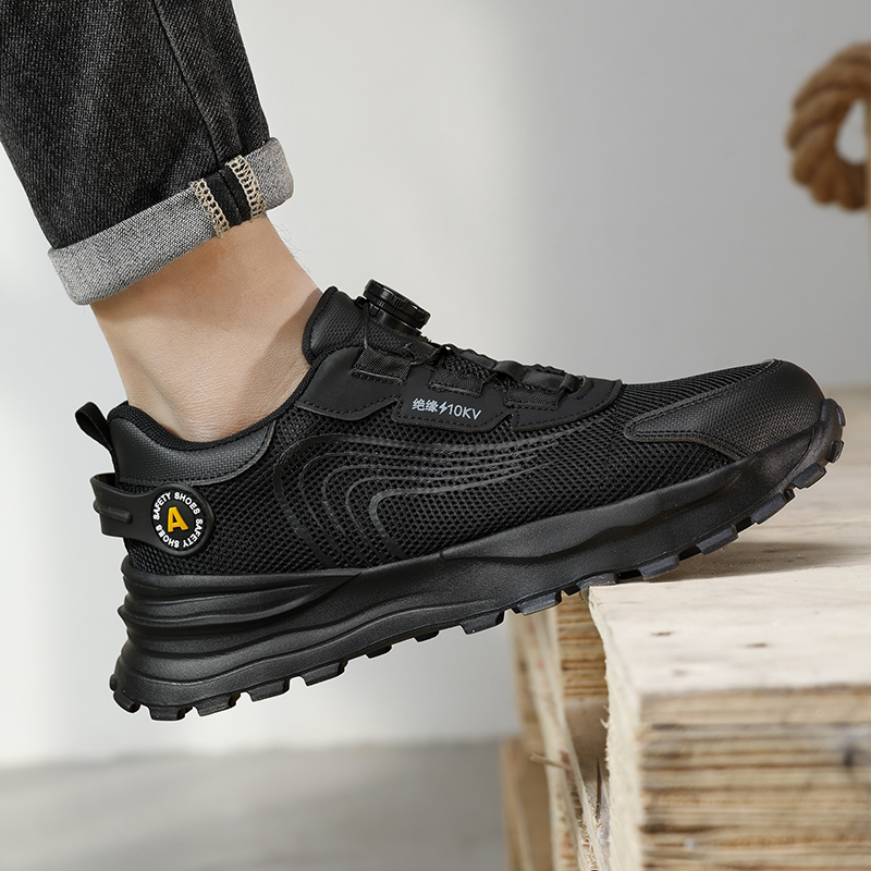 GUYISA  Black low - cut summer lightweight sports series ultra - fiber 10KV insulated anti - smash anti - puncture European standard fiberglass toe cap rubber - plastic sole safety shoes