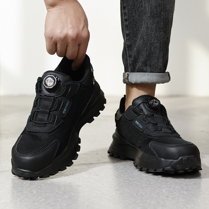 GUYISA  Black low - cut summer lightweight sports series ultra - fiber 10KV insulated anti - smash anti - puncture European standard fiberglass toe cap rubber - plastic sole safety shoes