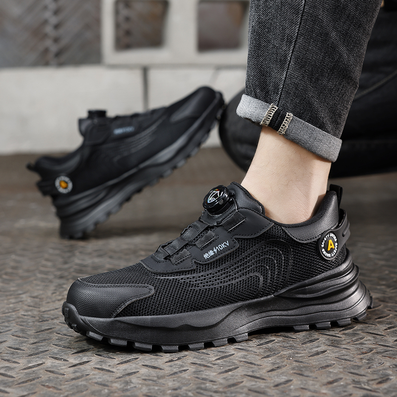 GUYISA  Black low - cut summer lightweight sports series ultra - fiber 10KV insulated anti - smash anti - puncture European standard fiberglass toe cap rubber - plastic sole safety shoes