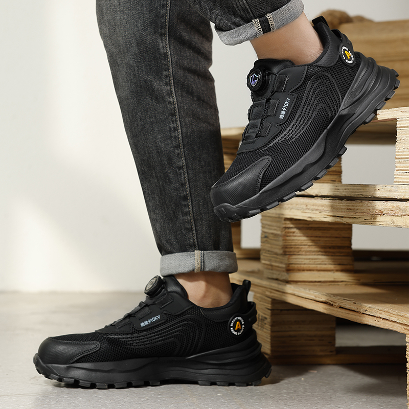 GUYISA  Black low - cut summer lightweight sports series ultra - fiber 10KV insulated anti - smash anti - puncture European standard fiberglass toe cap rubber - plastic sole safety shoes
