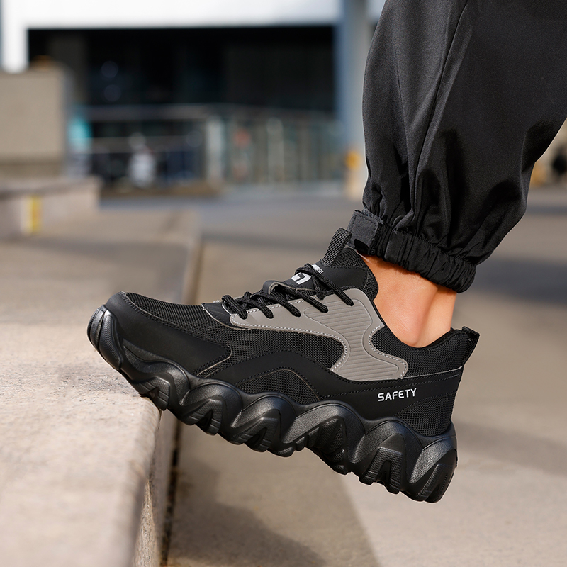 GUYIASA  Black new sports series ultra - fiber sandwich mesh cloth anti - smash anti - puncture European standard steel toe cap safety shoes