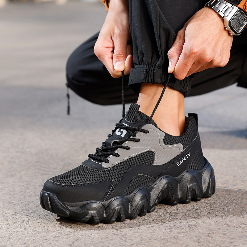 GUYISA   Black - gray low - cut all - season ultra - fiber anti - smash anti - puncture European standard steel toe cap safety shoes