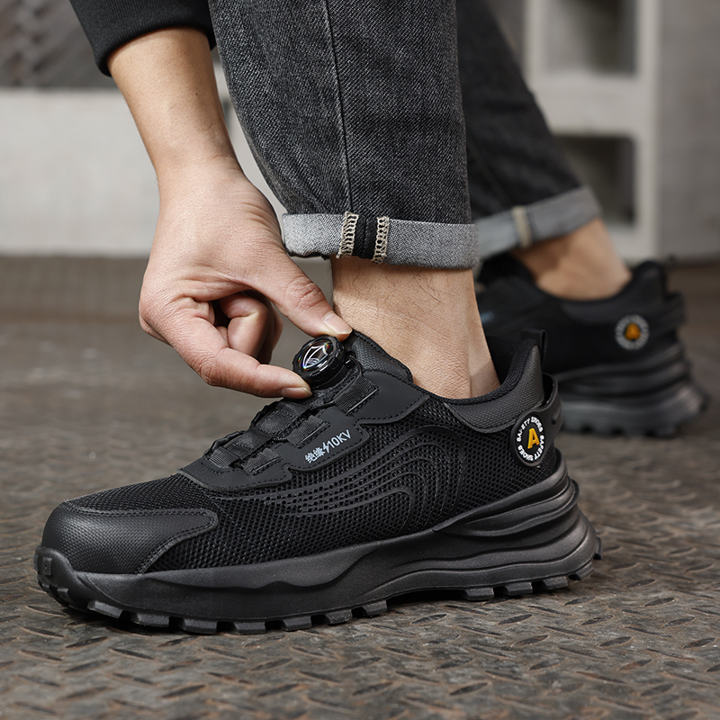 GUYISA  Black low - cut summer lightweight sports series ultra - fiber 10KV insulated anti - smash anti - puncture European standard fiberglass toe cap rubber - plastic sole safety shoes