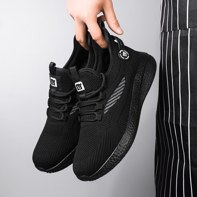 GUYISA  Black sports series all - season anti - slip SRC solid MD sole chef shoes