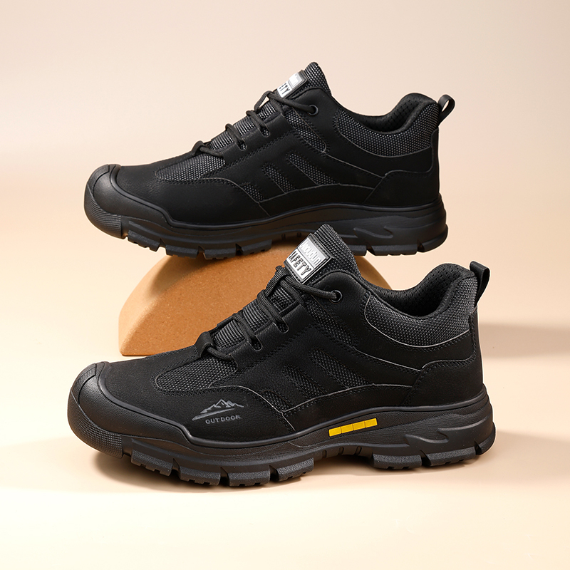 GUYISA  All - season black hiking series anti - smash anti - puncture European standard steel toe cap safety shoes