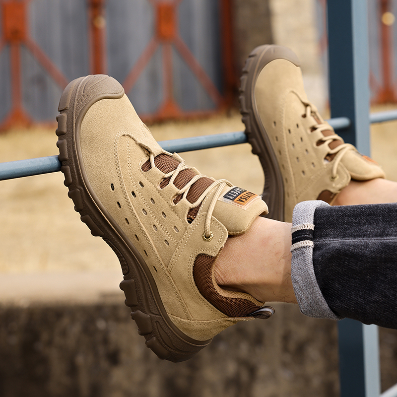 GUYISA  New khaki European standard steel toe cap suede safety shoes
