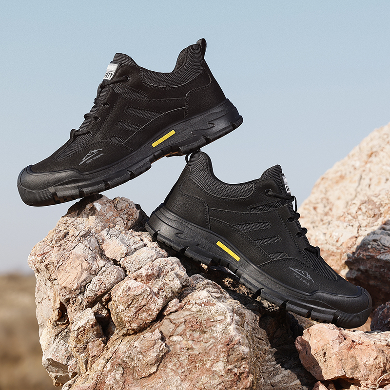 GUYISA  All - season black hiking series anti - smash anti - puncture European standard steel toe cap safety shoes