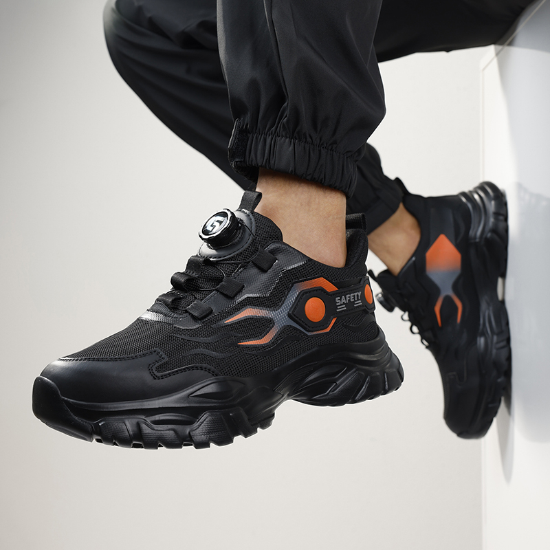 GUYISA  Orange new sports sandwich mesh anti - smash anti - puncture Kevlar sole safety shoes