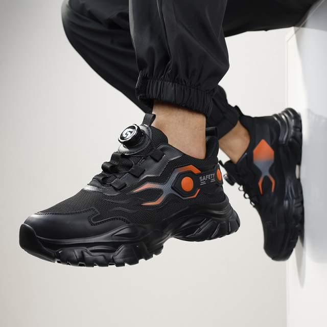 GUYISA  Orange new sports sandwich mesh anti - smash anti - puncture Kevlar sole safety shoes