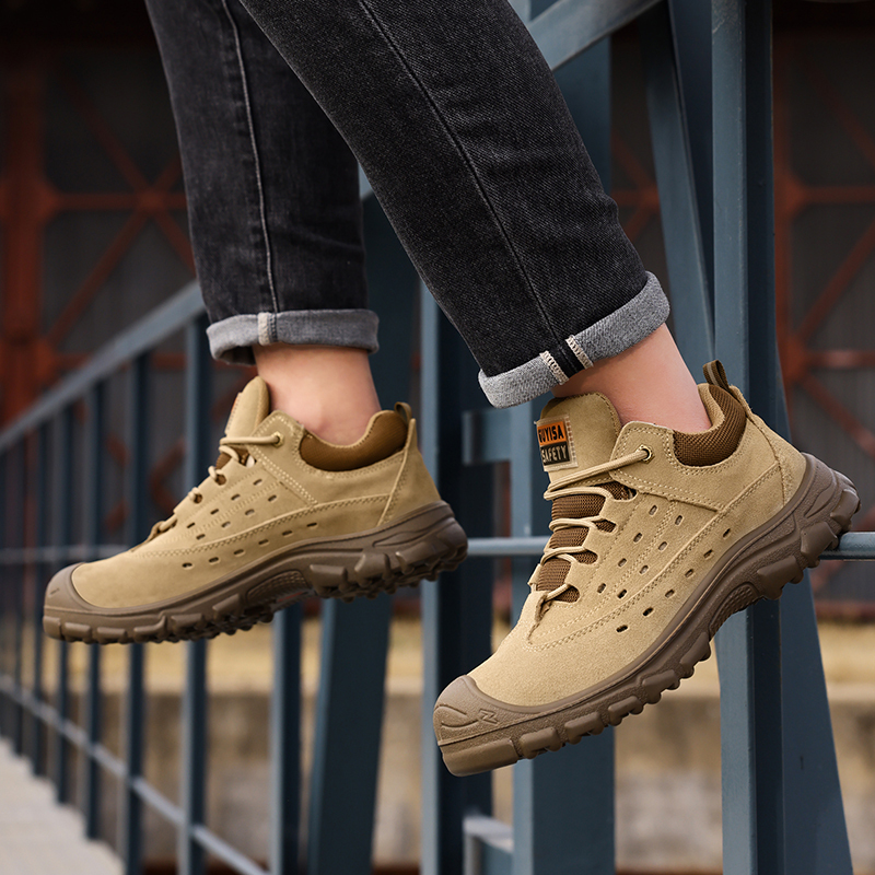 GUYISA  New khaki European standard steel toe cap suede safety shoes