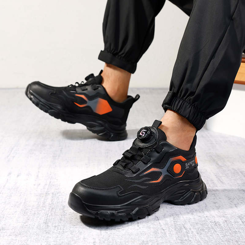 GUYISA  Orange new sports sandwich mesh anti - smash anti - puncture Kevlar sole safety shoes