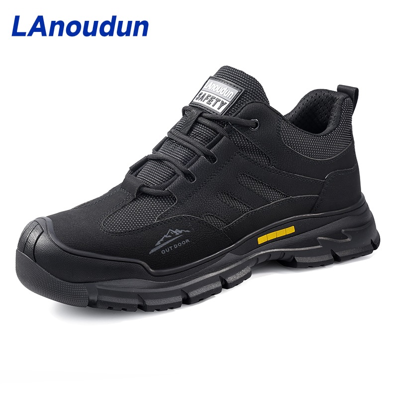 GUYISA  All - season black hiking series anti - smash anti - puncture European standard steel toe cap safety shoes