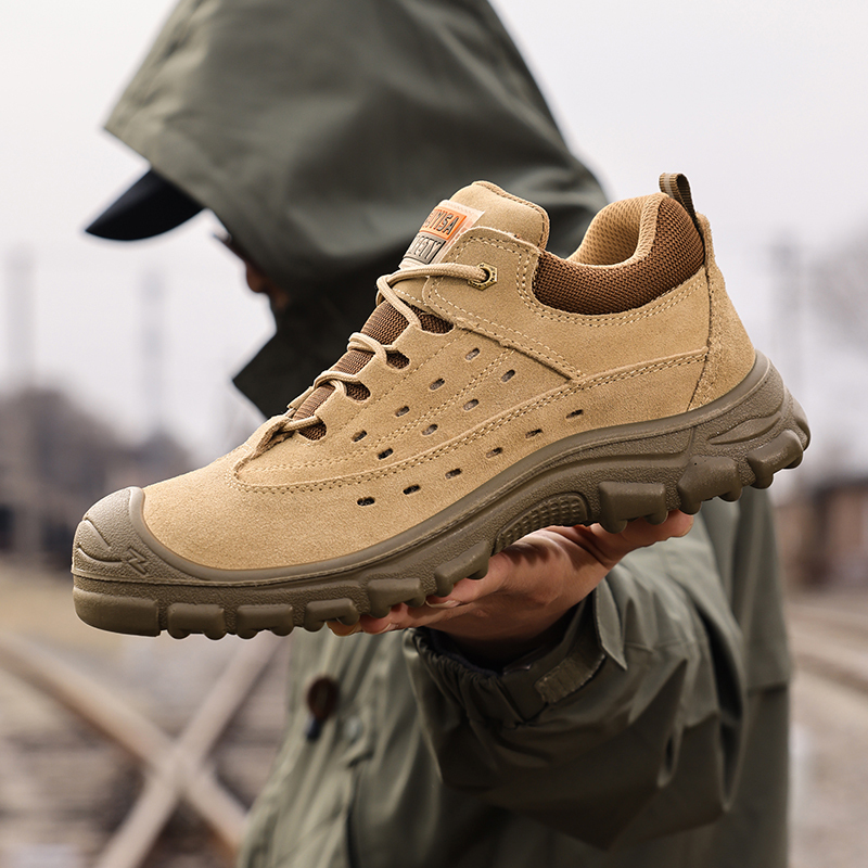GUYISA  New khaki European standard steel toe cap suede safety shoes