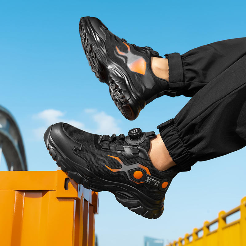 GUYISA  Orange new sports sandwich mesh anti - smash anti - puncture Kevlar sole safety shoes