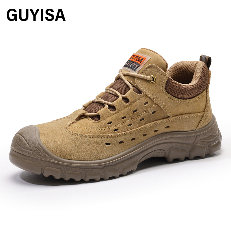 GUYISA  New khaki European standard steel toe cap suede safety shoes