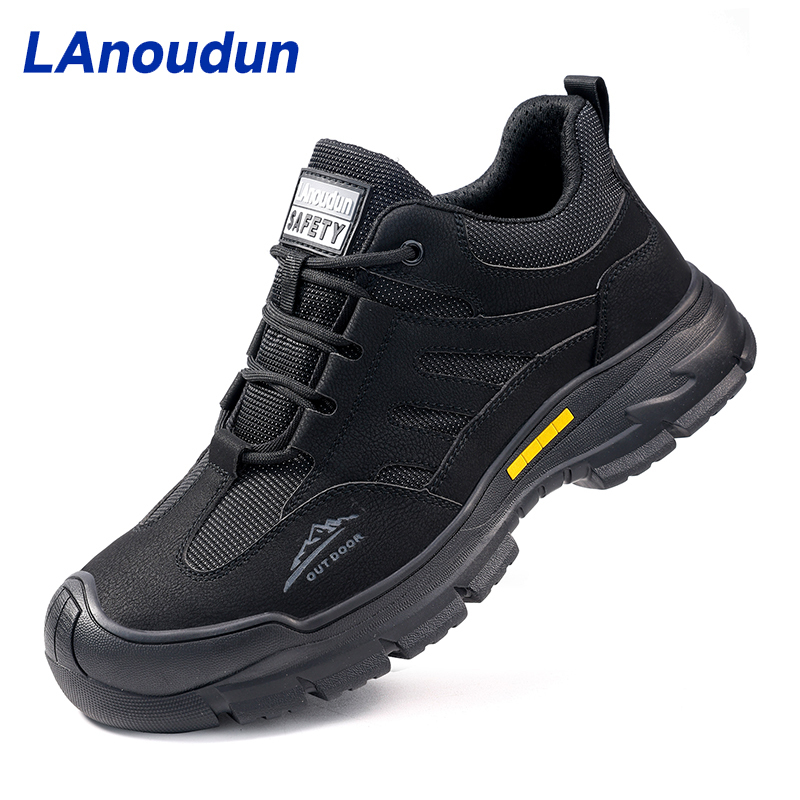 GUYISA  All - season black hiking series anti - smash anti - puncture European standard steel toe cap safety shoes