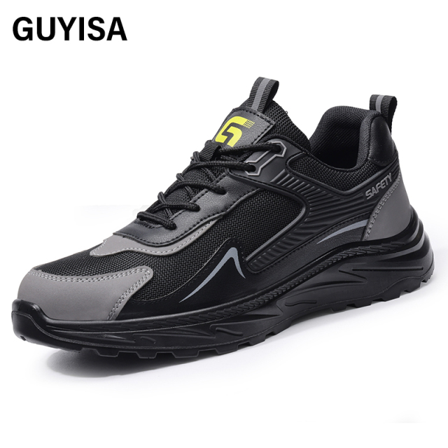 GUYISA  Black new low - cut anti - smash anti - puncture European standard steel toe cap safety shoes
