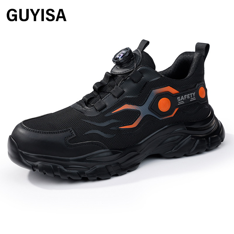 GUYISA  Orange new sports sandwich mesh anti - smash anti - puncture Kevlar sole safety shoes