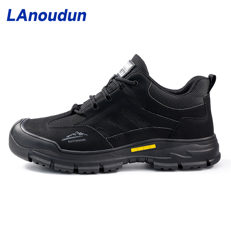 GUYISA  All - season black hiking series anti - smash anti - puncture European standard steel toe cap safety shoes