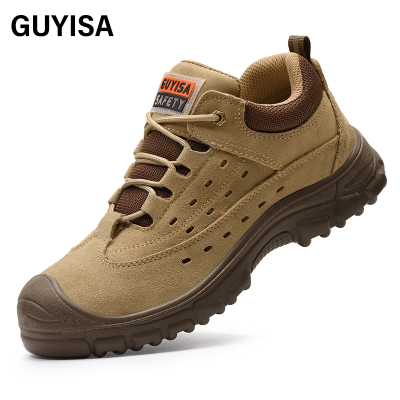 GUYISA  New khaki European standard steel toe cap suede safety shoes