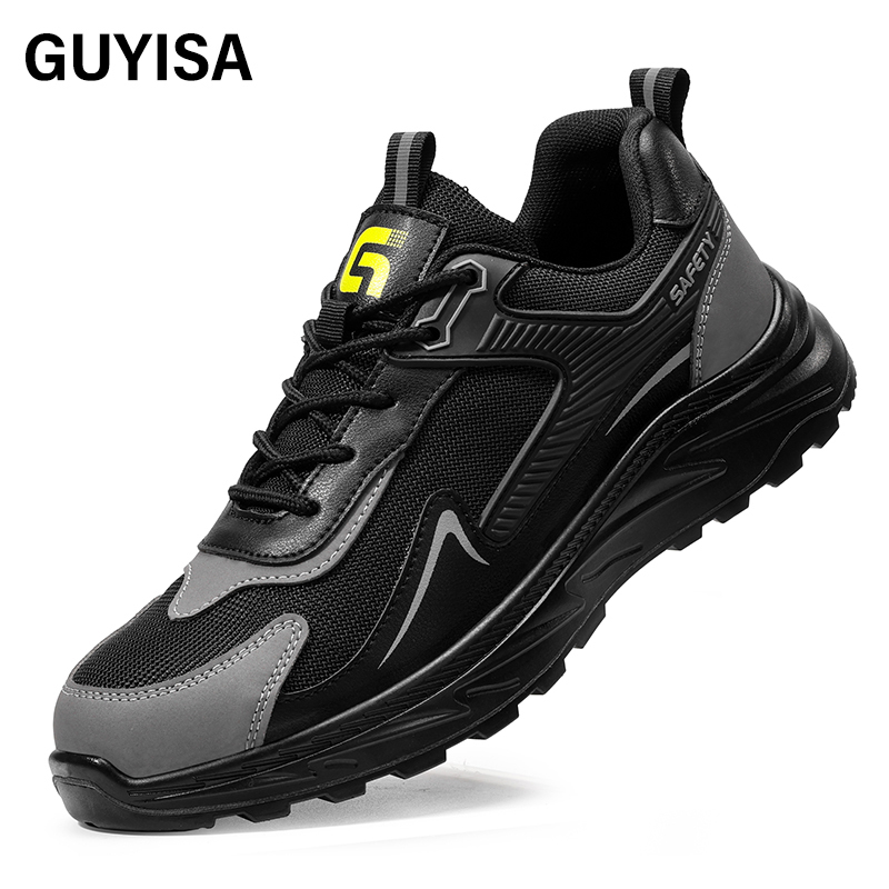 GUYISA  Black new low - cut anti - smash anti - puncture European standard steel toe cap safety shoes