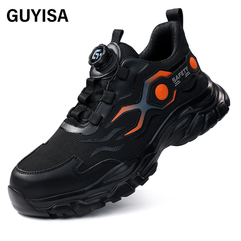 GUYISA  Orange new sports sandwich mesh anti - smash anti - puncture Kevlar sole safety shoes