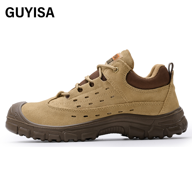GUYISA  New khaki European standard steel toe cap suede safety shoes