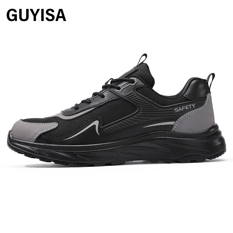 GUYISA  Black new low - cut anti - smash anti - puncture European standard steel toe cap safety shoes