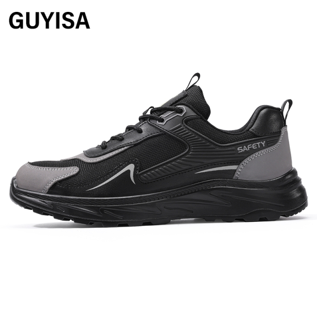 GUYISA  Black new low - cut anti - smash anti - puncture European standard steel toe cap safety shoes