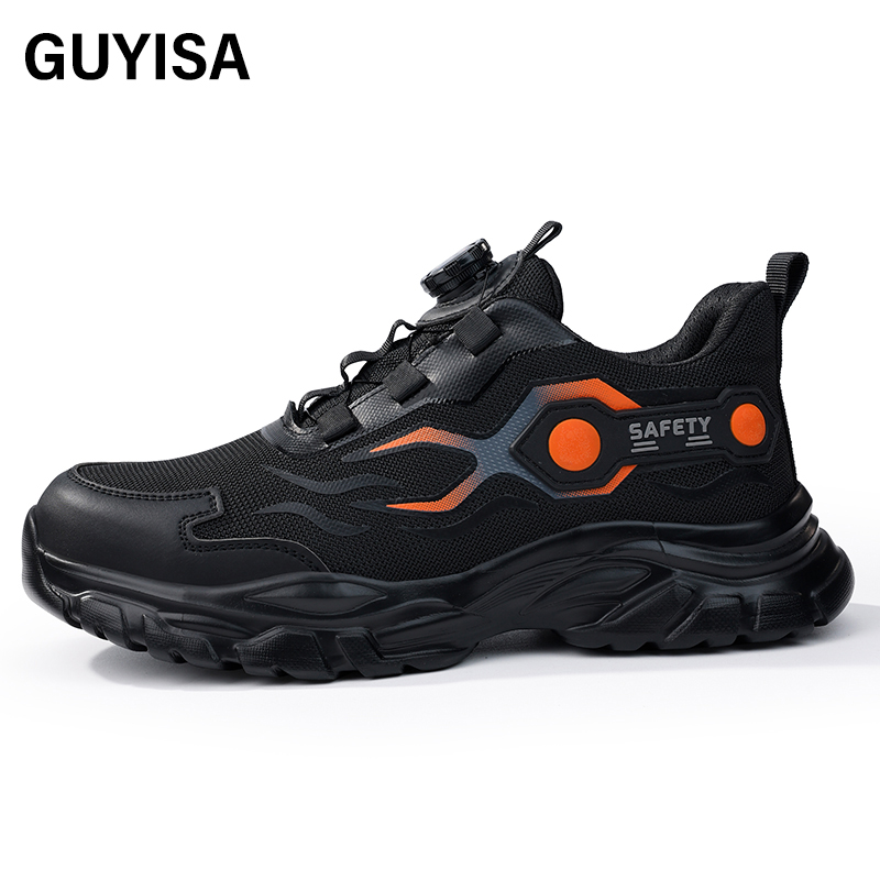 GUYISA  Orange new sports sandwich mesh anti - smash anti - puncture Kevlar sole safety shoes