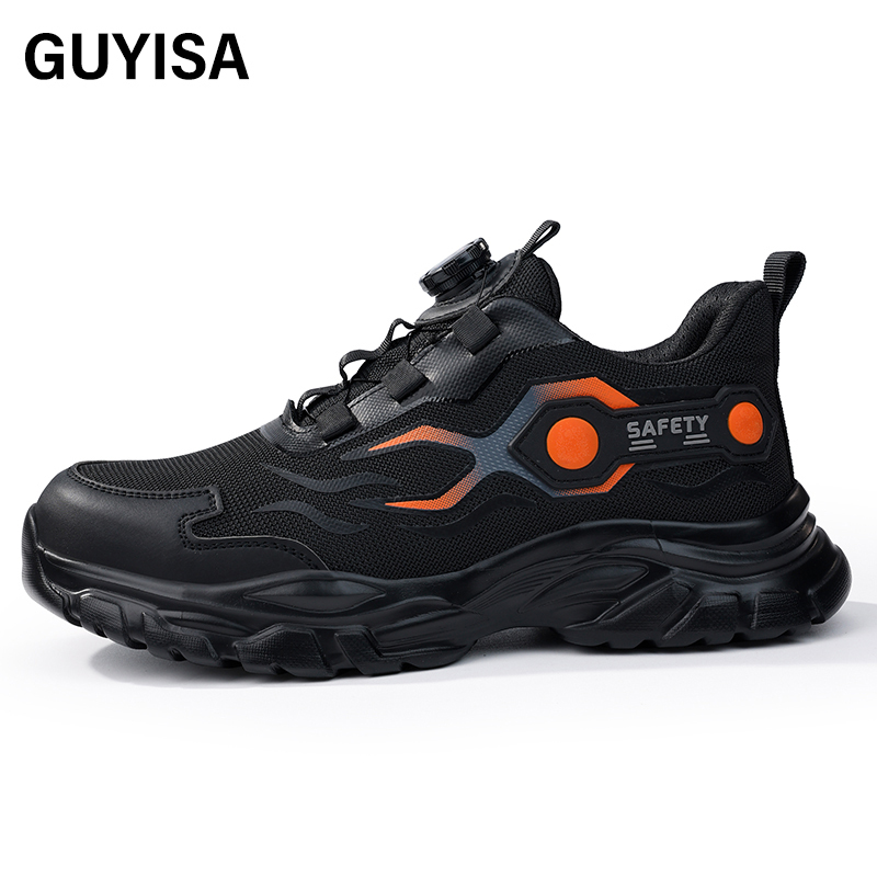 GUYISA  Orange new sports sandwich mesh anti - smash anti - puncture Kevlar sole safety shoes